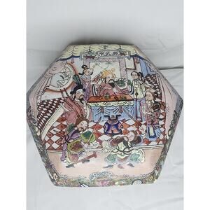 Large Rose Medalian Asian Handpainted Box 13"x13"x11"